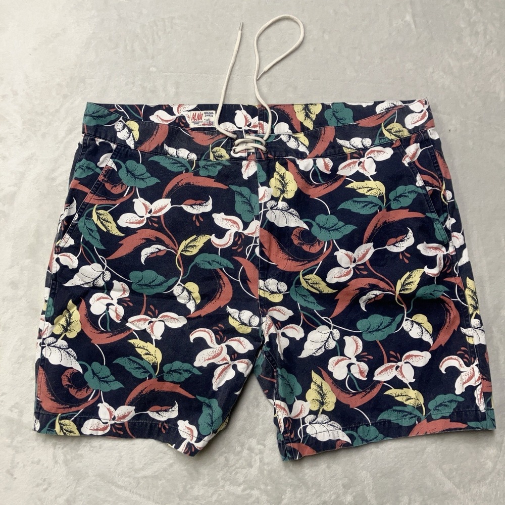 M.‎ Nii Makaha Chino Cotton Swim Shorts Trunks Lined Floral Aloha Print Mens 36